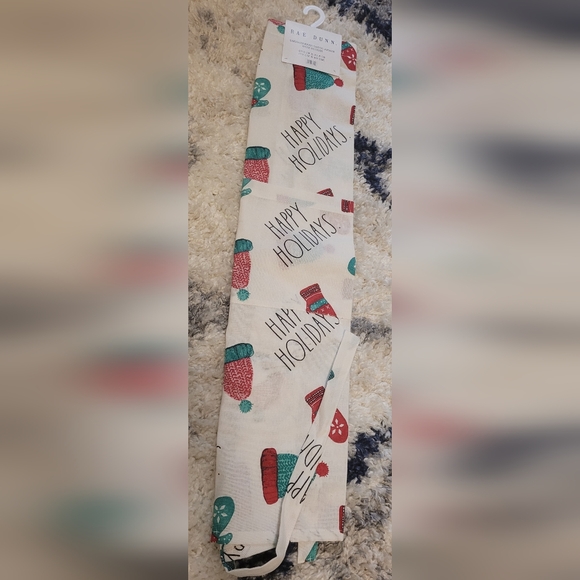 Rae Dunn Christmas HAPPY HOLIDAY Kitchen Apron w/ pocket Mittens - Picture 2 of 4